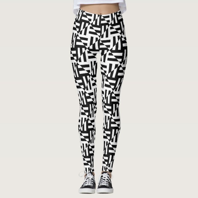 Svartvit geometrisk Mönster Leggings (Framsida)