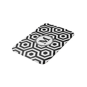 Svartvit geometrisk Mönster-monogram Badrumsmatta