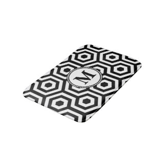 Svartvit geometrisk Mönster-monogram Badrumsmatta