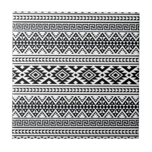 Svartvit geometrisk stambok Mönster Aztec Boho Kakelplatta