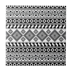Svartvit geometrisk stambok Mönster Aztec Boho Kakelplatta