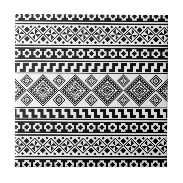 Svartvit geometrisk stambok Mönster Aztec Boho Kakelplatta (Framsidan)