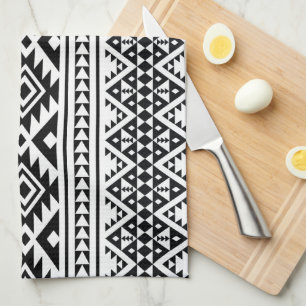 Svartvit geometrisk stambok Mönster Aztec Boho Kökshandduk