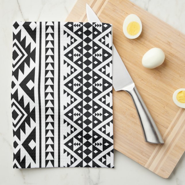 Svartvit geometrisk stambok Mönster Aztec Boho Kökshandduk (Vikt i Fjärdedel)