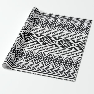 Svartvit geometrisk stambok Mönster Aztec Boho Presentpapper
