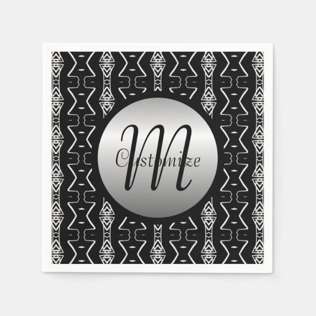 Svartvit geometrisk triangel Napkins Pappersservett (Framsidan)