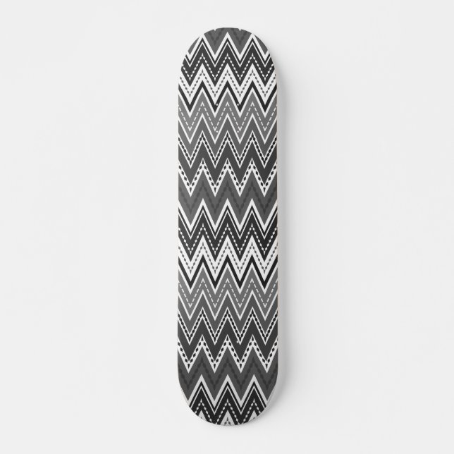 Svartvit geometrisk zigzag mönster mini skateboard bräda 18,5 cm (Framsida)
