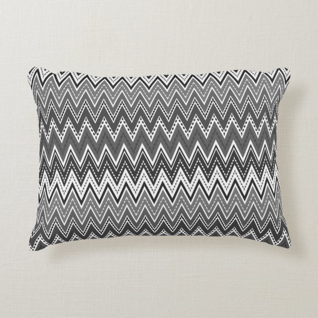 Svartvit geometrisk zigzag mönster prydnadskudde (Framsidan)
