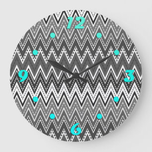 Svartvit geometrisk zigzag mönster stor klocka