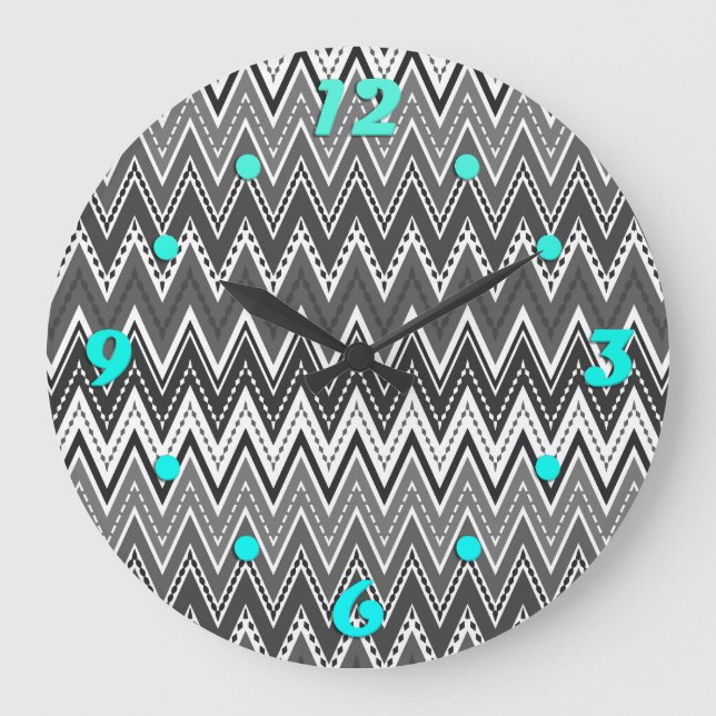 Svartvit geometrisk zigzag mönster stor klocka (Framsida)