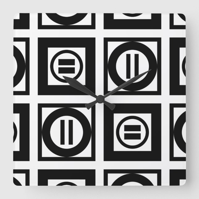 Svartvit geometriskt likhetstecken Mönster Fyrkantig Klocka (Framsida)