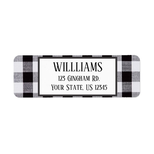 Svartvit gingham Play Fall Autum Returadress Etikett (Framsidan)