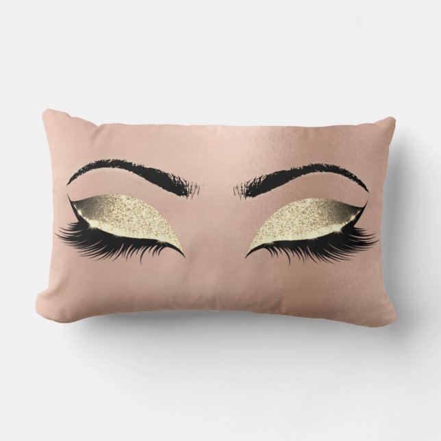Svartvit Glam Makeup Lash LUx ro Glitter Lumbarkudde (Framsida)