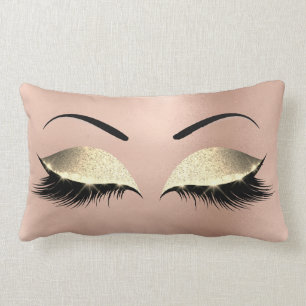 Svartvit Glam Makeup-utslag ro Guld Glitter Lumbarkudde