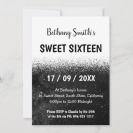 Svartvit Glitter Ombre Sweet 16-inbjudan Inbjudningar