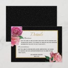 Svartvit Glitter & Rosa ros med Guld-uppgifter Tilläggskort