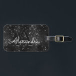 Svartvit Gnistra, Gnistra, dubbelfärgad monogram Bagagebricka<br><div class="desc">Black and White Twinkle Gnistra Modern Monogram Namn och Initial Luggage Tag. Den här väskan är märkre för Back to school,  Arbete eller Resning. Vita och svarta bagagetaggen är också en underbar bröllopsförmån för britter.</div>