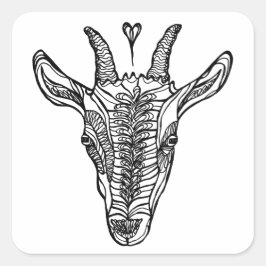 Svartvit Goat Line Porträtt med hjärta Fyrkantigt Klistermärke