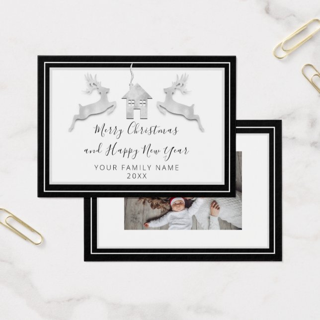 Svartvit god jul Gott nytt år Namn Visitkort (Kontor)