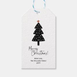 Svartvit God jul Gräs Träd Gift-Märkre Presentetikett
