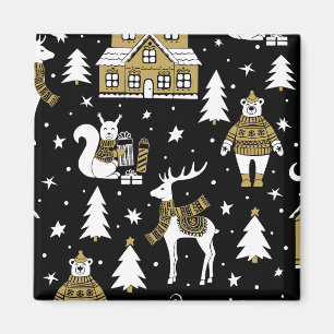 Svartvit God jul Snöflingor-uppsättning Magnet