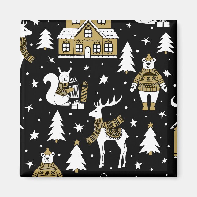 Svartvit God jul Snöflingor-uppsättning Magnet (Framsidan)