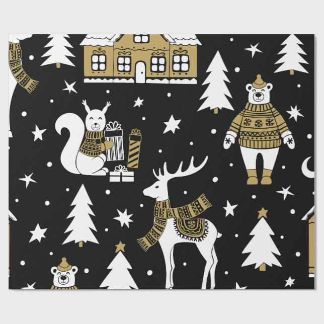 Svartvit God jul Snöflingor-uppsättning Presentpapper (Platt)