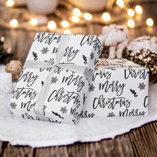 Svartvit god jul snowflake mistletoe presentpapper