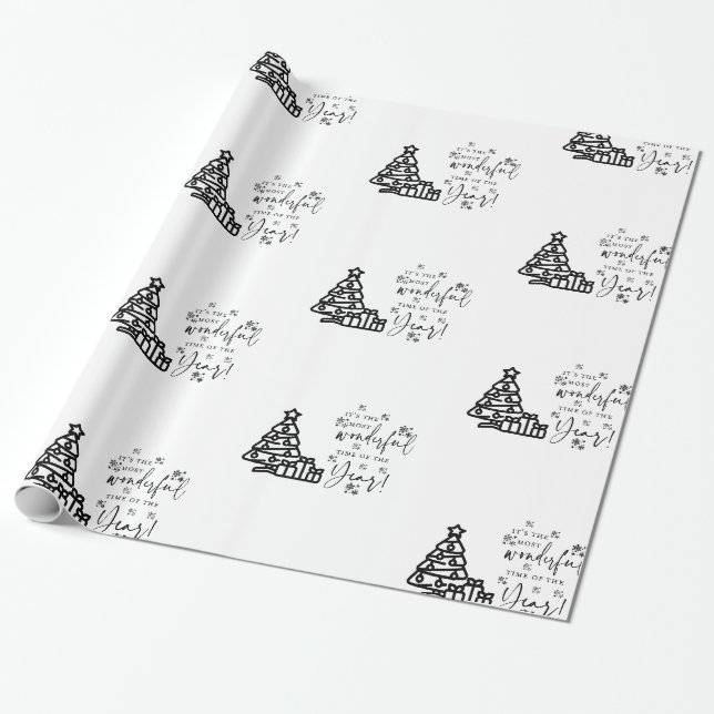 Svartvit God jul Träd citat Gift Presentpapper (Utrullad)