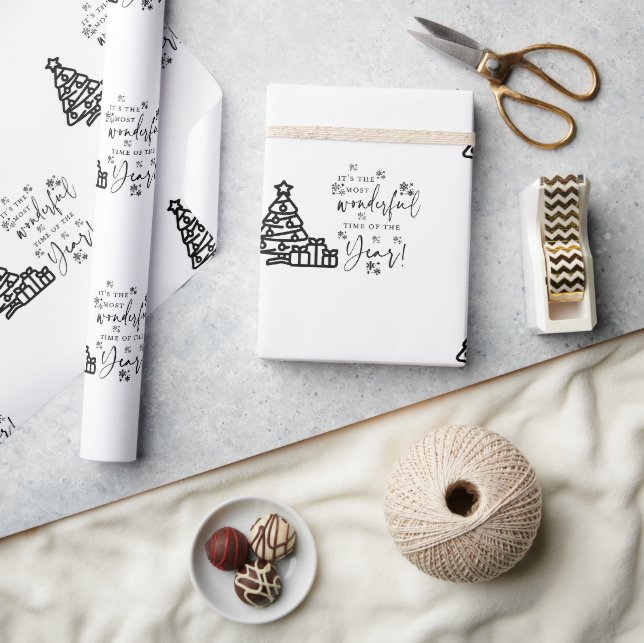 Svartvit God jul Träd citat Gift Wrapp Presentpapper (Hantverk)