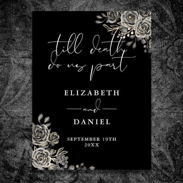 Svartvit Goth Ro Blommigt Bröllop Poster (Black And White Goth Roses Floral Wedding Sign)