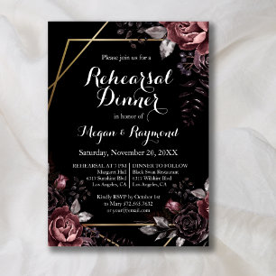Svartvit, gotik Mörk Blommigts Rehearsal Dinner Inbjudningar
