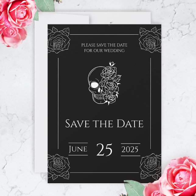 Svartvit gotin Bröllop spara datum Spara Datumet (Black And White Tattoo Gothic Wedding Save the Date)