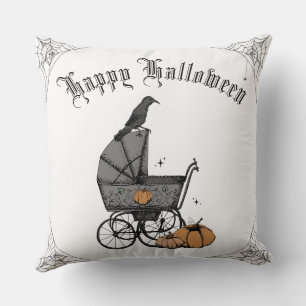 Svartvit gotin Happy halloween Kudde