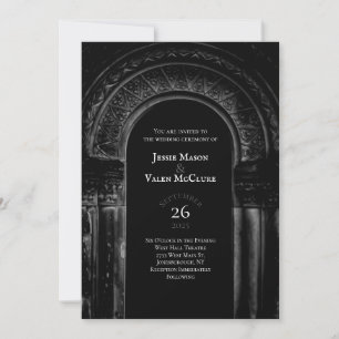 Svartvit gotisk Arch Elegant bröllop Mörk Inbjudningar