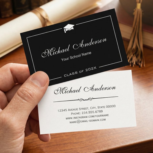 Svartvit Grad Cap Studenten Namn-kort för snyggt (Skapare uppladdad)