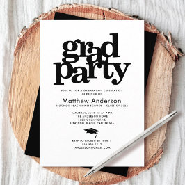 Svartvit grad party modern fet typografi inbjudningar