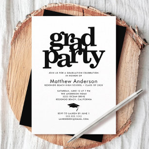 Svartvit grad party modern fet typografi inbjudningar