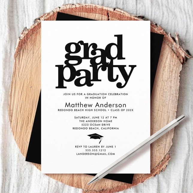 Svartvit grad party modern fet typografi inbjudningar (Skapare uppladdad)