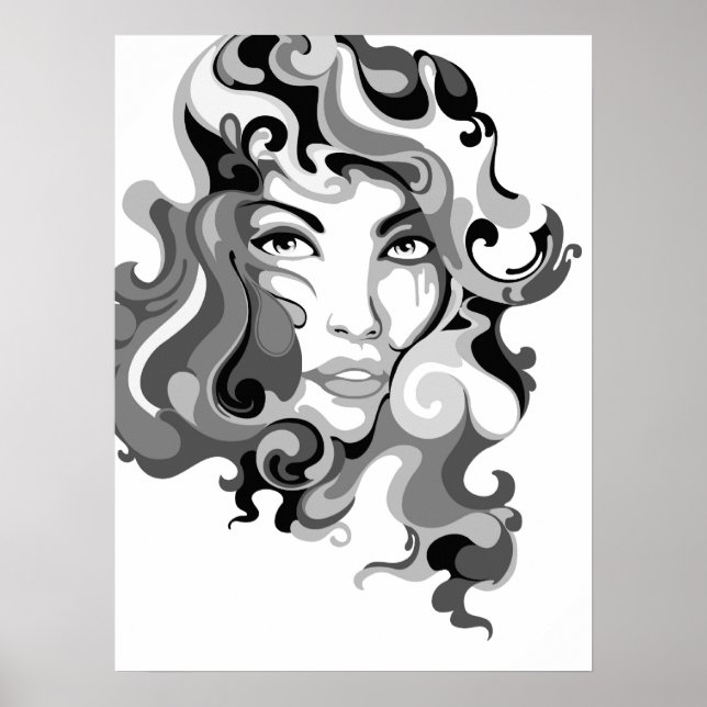 Svartvit graffiti-flicka poster (Framsidan)
