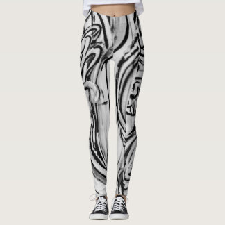 Svartvit grafittidamasker leggings