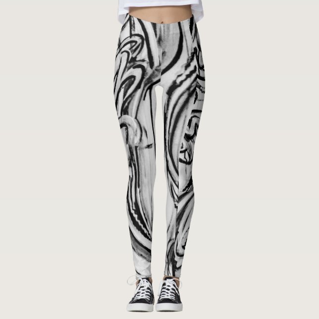 Svartvit grafittidamasker leggings (Framsida)