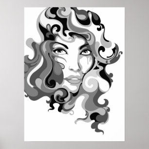 Svartvit grafittiflickaaffisch poster