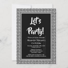 Svartvit Gräns 21:a födelsedag Party Inbjudningar