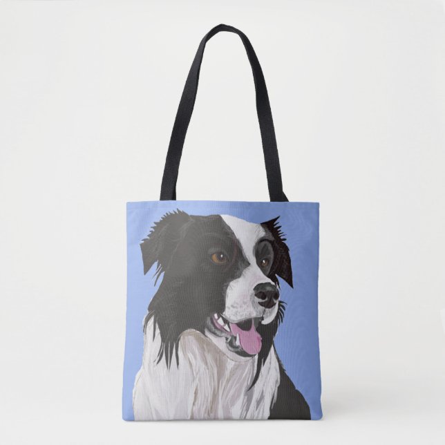 Svartvit Gräns Collie Tygkasse (Framsida)