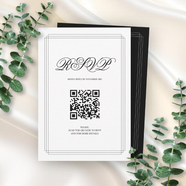 Svartvit gräns QR-kod Gamle Money bröllop OSA Kort (Skapare uppladdad)