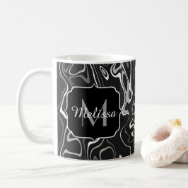 Svartvit grått damaskus abstrakt-snurrar Monogram Kaffemugg