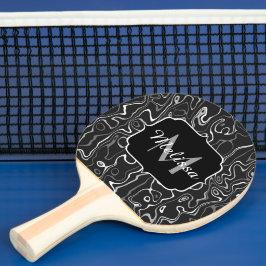 Svartvit grått damaskus abstrakt-snurrar Monogram Pingisracket