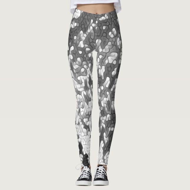 Svartvit Grått Grått Unik Mönster Leggings (Framsida)