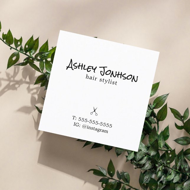 Svartvit Grått Hairdresser med minimal Elegant Fyrkantigt Visitkort (Skapare uppladdad)